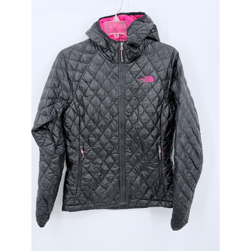 The North Face Jacket Womens S Black Pink Thermoball Hooded Quilted Puffer